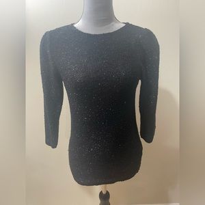 Zara Knit Sequin Top Black Long Sleeve Blouse Med